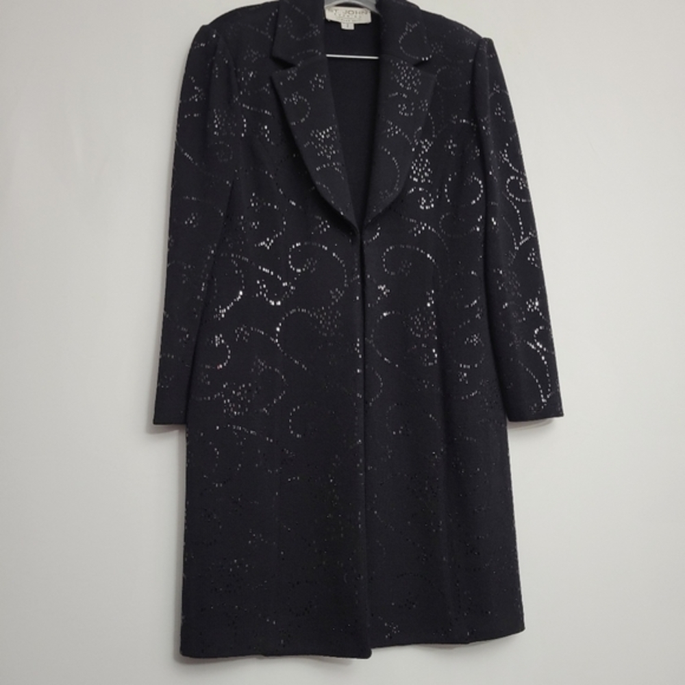 Vintage St. John Evening Beaded Longline Santana Knit Sweater Blazer Sz 2 Black